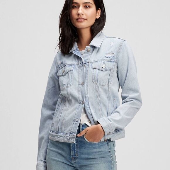 Gap Denim Light Wash Distressed Jean Jacket - Picture 1 of 8